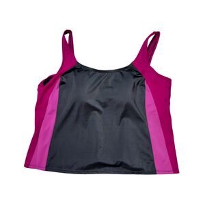 Beach Belle Womens 24W Black & Pink Stretchy Lightly Padded Swim Tank Top